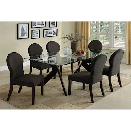 Contemporary Table and 6 Side Chairs with Glass Table Top